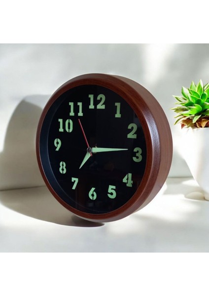 Fosforlu Metal Eskitme Ceviz Mini Duvar Saati Çap 20 cm Küçük Saat