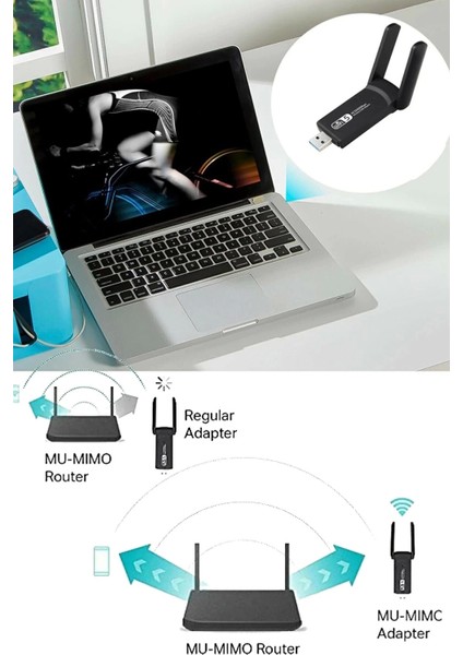 Dual Band AC1200 USB 3.0 Adaptör Kablosuz Wifi Yükseltici
