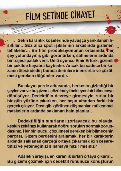 Dedektif Vaka Çözme Oyunu Film Setinde Cinayet Davası fiyatları