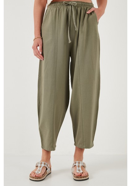 Pamuklu Relaxed Fit Normal Bel Daralan Paça Pantolon Bayan Pantolon 668YP5198