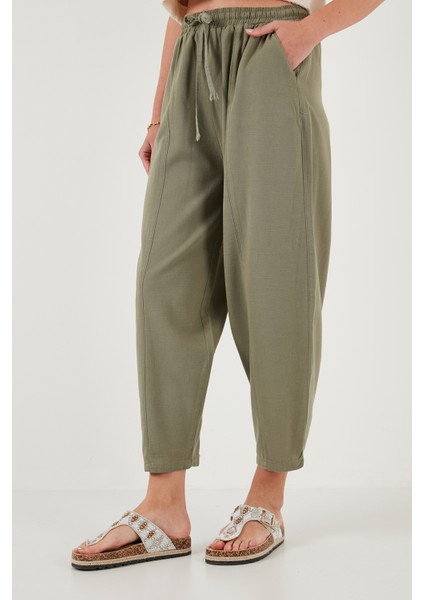 Pamuklu Relaxed Fit Normal Bel Daralan Paça Pantolon Bayan Pantolon 668YP5198