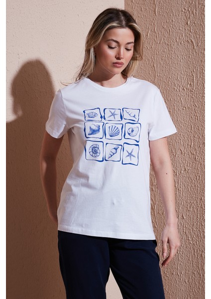 Baskılı Pamuk Regular Fit Bisiklet Yaka T Shirt Bayan T Shirt 25Y0395K1