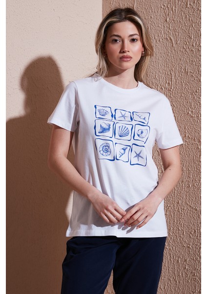 Baskılı Pamuk Regular Fit Bisiklet Yaka T Shirt Bayan T Shirt 25Y0395K1 fiyatları