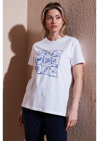 Baskılı Pamuk Regular Fit Bisiklet Yaka T Shirt Bayan T Shirt 25Y0395K1 modelleri