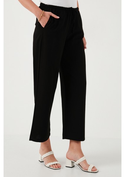 Keten Karışımlı Regular Fit Normal Bel Geniş Paça Pantolon Bayan Pantolon 5866030