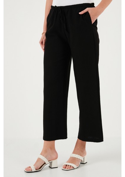 Keten Karışımlı Regular Fit Normal Bel Geniş Paça Pantolon Bayan Pantolon 5866030