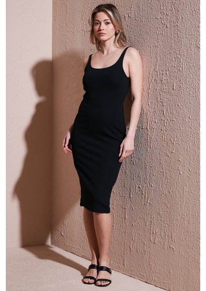 Standart Fit Kare Yaka Midi Boy Elbise Bayan Elbise 25Y0299K1 fiyatları