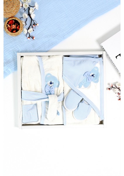 Erkek Bebek Bear Bornoz Takımı Havlu Seti % 100 Pamuk Kumaş 0- 2 Yaş STL6986 indirimleri