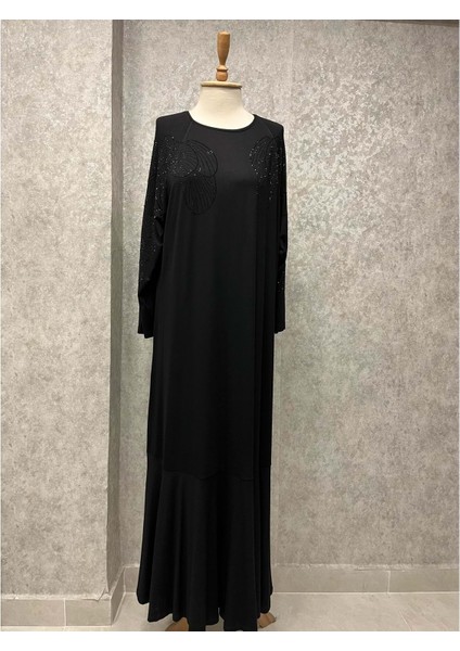 25Y9081 Elbise Penye Kumaş Eteği Volanlı - Abacı - 25Y9081 - Siyah - 2