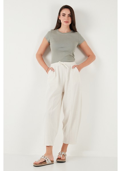 Pamuklu Relaxed Fit Normal Bel Daralan Paça Pantolon Bayan Pantolon 668YP5198