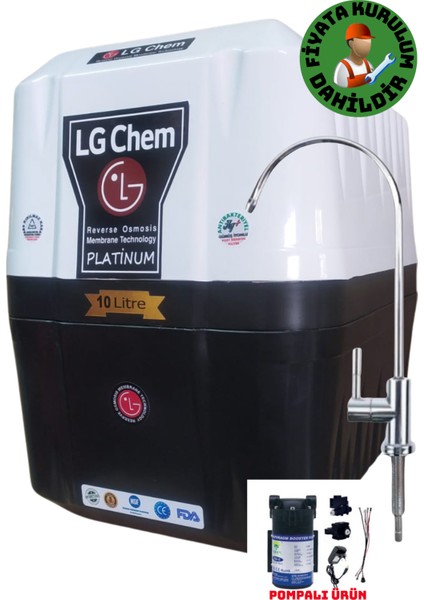 Chem Montajlı-Pompalı Platınum Special 10 Litre 7 Filtre 14 Aşama Gümüş Iyon & Mineral & Alkali Filtreli 90 Gpd Nano Membranlı Su Arıtma Cihazı