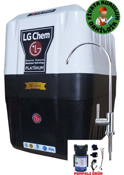 Chem Montajlı-Pompalı Platınum Special 12 Litre 7 Filtre 14 Aşama Gümüş Iyon & Mineral & Alkali Filtreli 90 Gpd Nano Membranlı Su Arıtma Cihazı