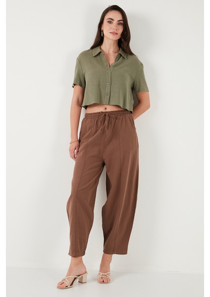 Pamuklu Relaxed Fit Normal Bel Daralan Paça Pantolon Bayan Pantolon 668YP5198
