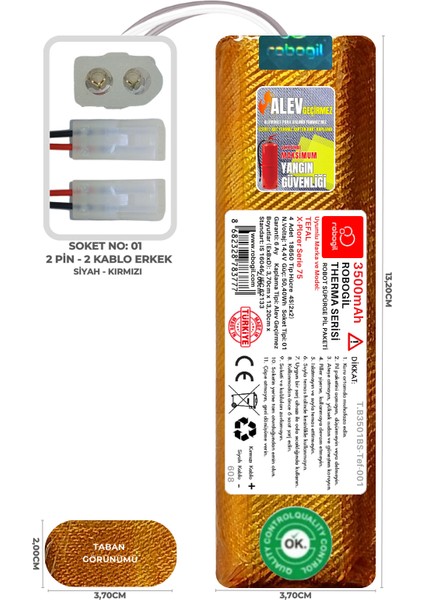 Tefal X-Plorer Serie 75 3500MAH Therma Serisi Alev Geçirmez Kaplamalı Uyumlu Robot Süpürge Bataryası T.B3501BS-TEF-001