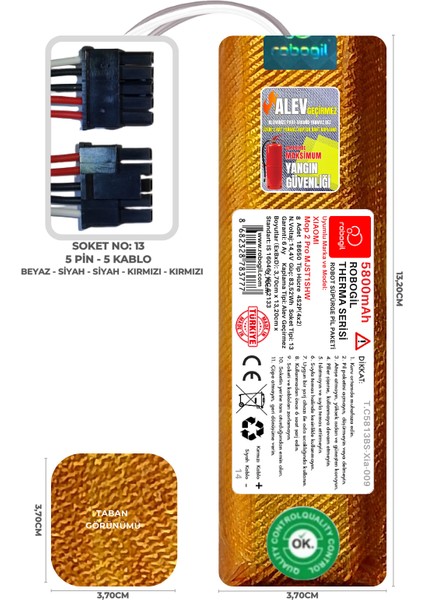 Xiaomi Mop 2 Pro MJST1SHW 5800MAH Therma Serisi Alev Geçirmez Kaplamalı Uyumlu Robot Süpürge Bataryası T.C5813BS-XIA-009