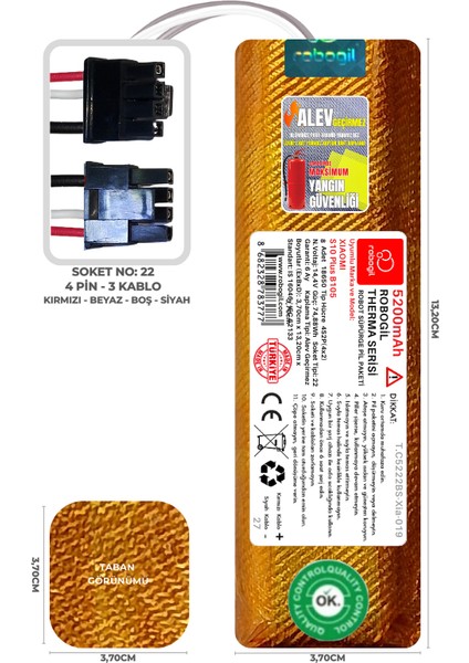 Xiaomi S10 Plus B105 5200MAH Therma Serisi Alev Geçirmez Kaplamalı Uyumlu Robot Süpürge Bataryası T.C5222BS-XIA-019