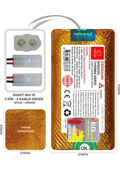 Xiaomi Vacuum Mop Essential Mjstg1 2900MAH Therma Serisi Alev Geçirmez Kaplamalı Uyumlu Robot Süpürge Bataryası T.A2901BS-XIA-023