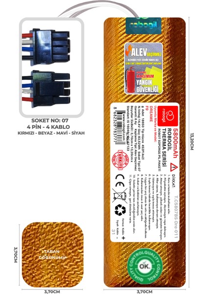 Dreame F9 5800MAH Therma Serisi Alev Geçirmez Kaplamalı Uyumlu Robot Süpürge Bataryası T.C5807BS-DRE-011