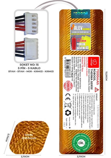 Ecovacs Deebot T8 Plus 7000MAH Therma Serisi Alev Geçirmez Kaplamalı Uyumlu Robot Süpürge Bataryası T.D7015BS-ECO-005