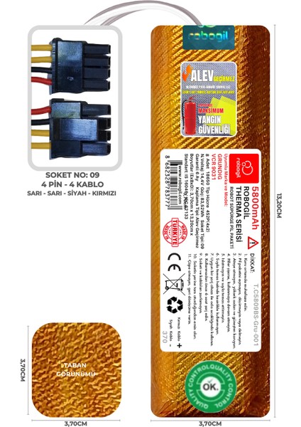 Grundig Vcr 9031 5800MAH Therma Serisi Alev Geçirmez Kaplamalı Uyumlu Robot Süpürge Bataryası T.C5809BS-GRU-001