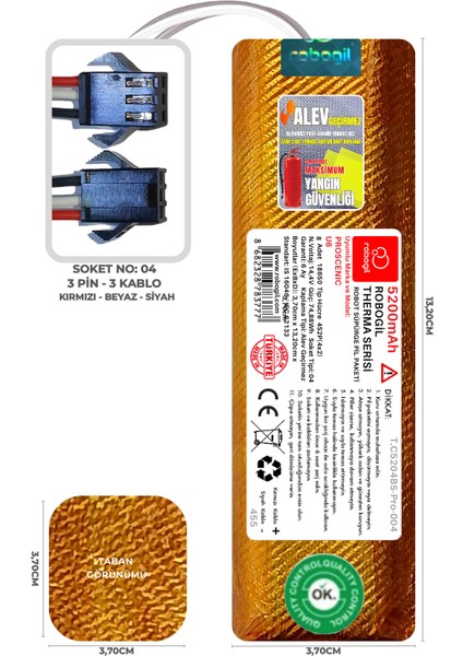 Proscenic U6 5200MAH Therma Serisi Alev Geçirmez Kaplamalı Uyumlu Robot Süpürge Bataryası T.C5204BS-PRO-004