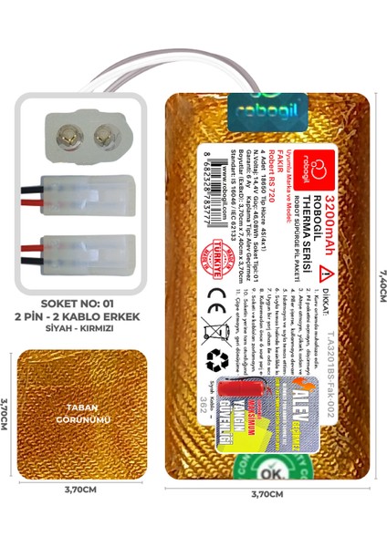 Fakir Robert Rs 720 3200MAH Therma Serisi Alev Geçirmez Kaplamalı Uyumlu Robot Süpürge Bataryası T.A3201BS-FAK-002