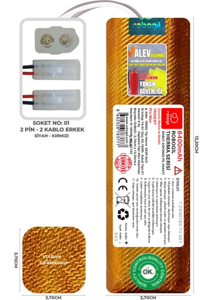 Trident Pro Max 6400MAH Therma Serisi Alev Geçirmez Kaplamalı Uyumlu Robot Süpürge Bataryası T.C6401BS-TRI-001