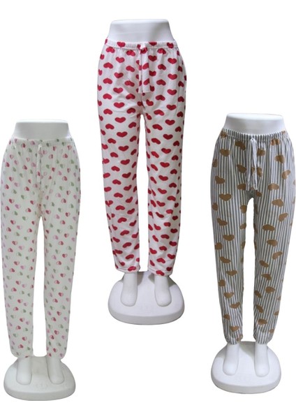 Süprem 3 Lü Paket Kurdele Bel Detaylı Baskılı Cepsiz Kadın Pijama ALTI1023