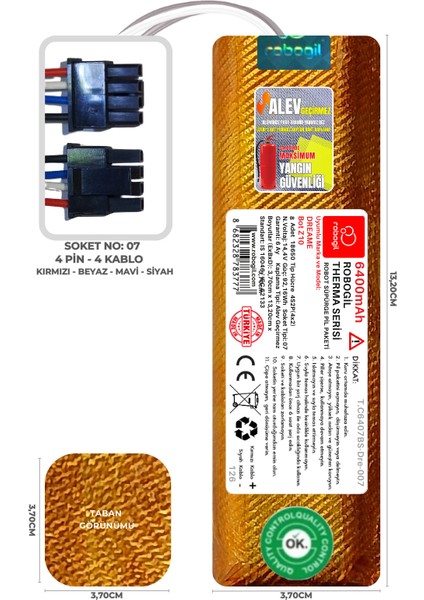 Dreame Bot Z10 6400MAH Therma Serisi Alev Geçirmez Kaplamalı Uyumlu Robot Süpürge Bataryası T.C6407BS-DRE-007