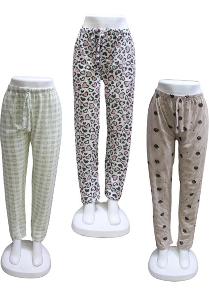 Süprem 3 Lü Paket Kurdele Bel Detaylı Baskılı Cepsiz Kadın Pijama ALTI1021