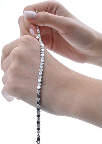 Gümüş Rodyumlu Zirkon Taşlı Modern Görünümlü Sevgi Zinciri Bileklik SGTL12854RODAJ