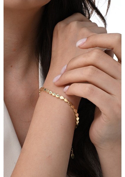 Gümüş Altın Yaldızlı Modern Görünümlü Damla Su Yolu Bileklik SGTL12849GOLD