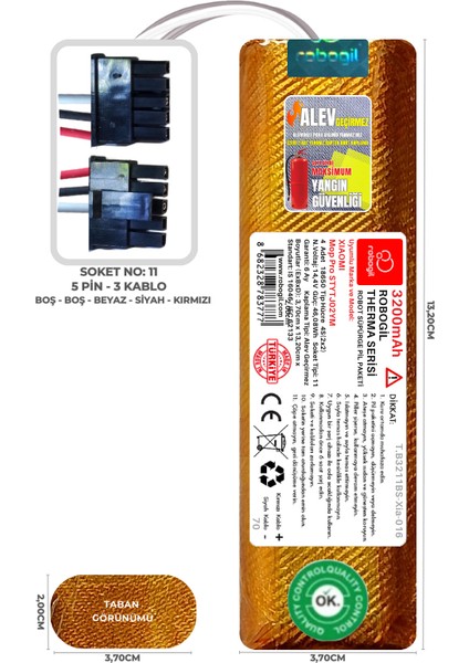 Xiaomi Mop Pro STYTJ02YM 3200MAH Therma Serisi Alev Geçirmez Kaplamalı Uyumlu Robot Süpürge Bataryası T.B3211BS-XIA-016