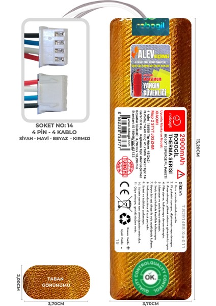 Xiaomi Mop 2 STYTJ03ZHM 2900MAH Therma Serisi Alev Geçirmez Kaplamalı Uyumlu Robot Süpürge Bataryası T.B2914BS-XIA-011