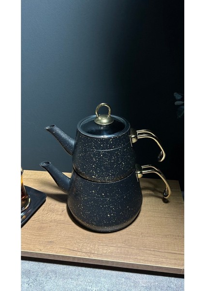 Şık Siyah Granit Çaydanlık Takımı, dayanıklı ve estetik tasarım, 3L hacim