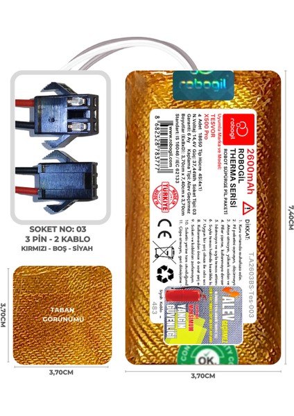 Tesvor X500 Pro 2600MAH Therma Serisi Alev Geçirmez Kaplamalı Uyumlu Robot Süpürge Bataryası T.A2603BS-TES-003