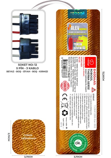 Karcher Rcv5 6400MAH Therma Serisi Alev Geçirmez Kaplamalı Uyumlu Robot Süpürge Bataryası T.C6412BS-KAR-002