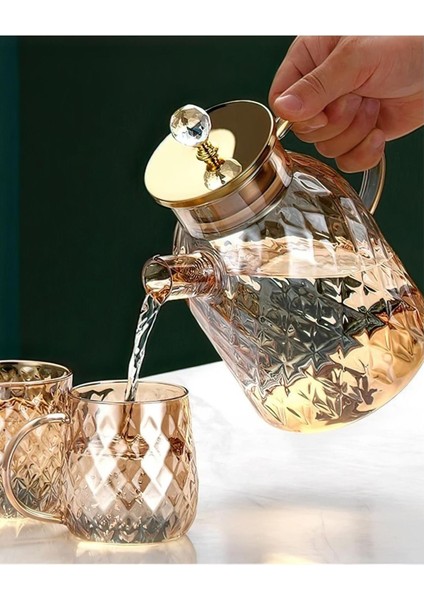 Renkli Kabartmalı Bambu Kapaklı Cam Demlik 1500ml, Tek Kişilik, Şık ve Fonksiyonel fiyatları