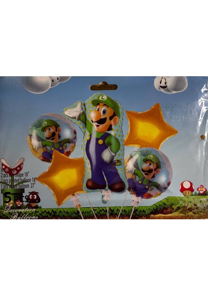 Super Mario Luigi 5li Folyo Balon Seti