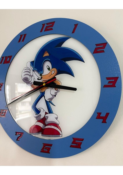 Çocuk Odası Duvar Saati - Epoksi Reçine Kaplamalı - Kirpi Sonic The Hedgedog - 40 cm