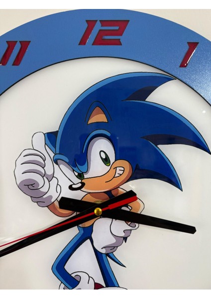 Çocuk Odası Duvar Saati - Epoksi Reçine Kaplamalı - Kirpi Sonic The Hedgedog - 40 cm