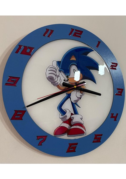 Çocuk Odası Duvar Saati - Epoksi Reçine Kaplamalı - Kirpi Sonic The Hedgedog - 40 cm