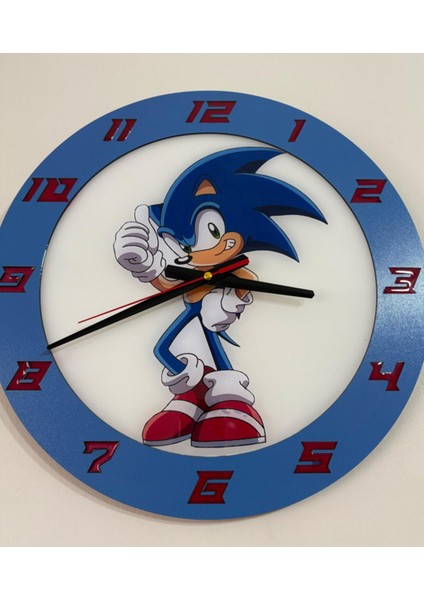Çocuk Odası Duvar Saati - Epoksi Reçine Kaplamalı - Kirpi Sonic The Hedgedog - 40 cm