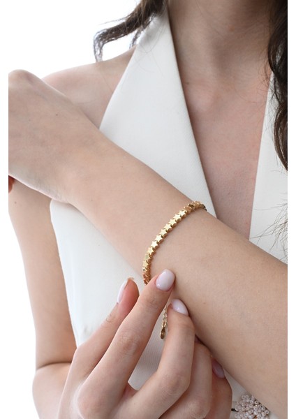 Gümüş Altın Yaldızlı Modern Görünümlü Kayan Yıldızlar Bileklik SGTL12856GOLD