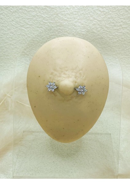 Cerrahi Çelik Gümüş Rengi Göğüs Ucu Piercing Küpe