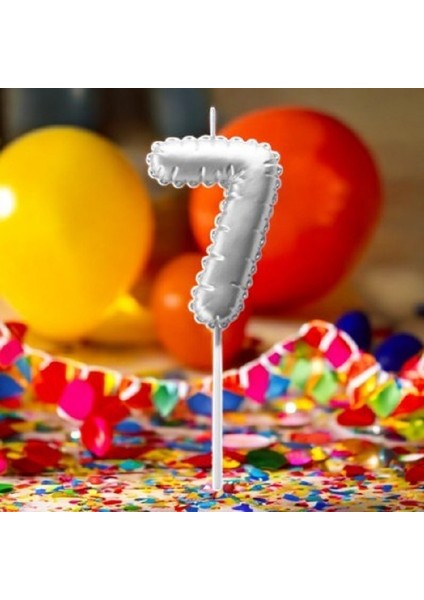 Gümüş Doğum Günü Balon Şeklinde Mum Pasta Mumu 7 Numara