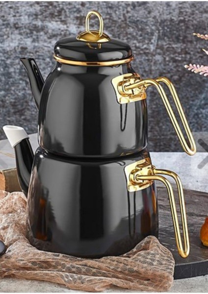 Şık Siyah Emaye Çaydanlık, Estetik ve Dayanıklı 3 L Tasarım