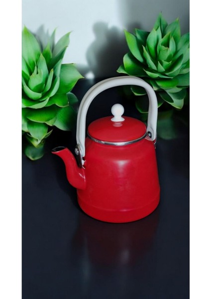 Kırmızı Emaye Çaydanlık 1,5 L, Çinko Kaplama, Vintage Tasarım