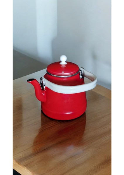 Kırmızı Emaye Çaydanlık 1,5 L, Çinko Kaplama, Vintage Tasarım
