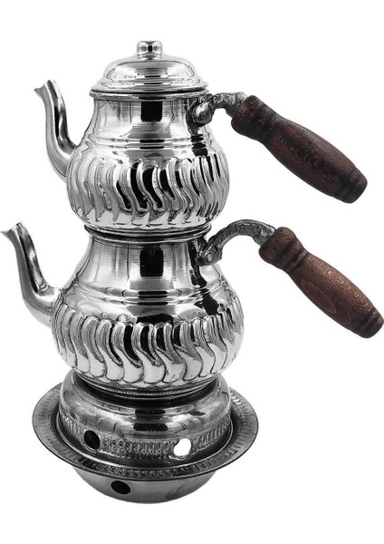 Bakır Dalgalı Nikel Osmanlı Ocaklı Büyük Çaydanlık